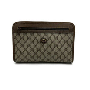 Gucci Clutch Bag Shoulder GG Leather Brown Beige